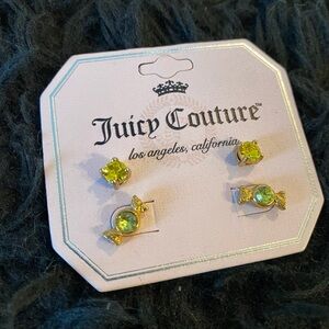 Juicy Couture Set of 2 Gold Tone Stud Earrings Greenish Candy & Yellow Stud NWT